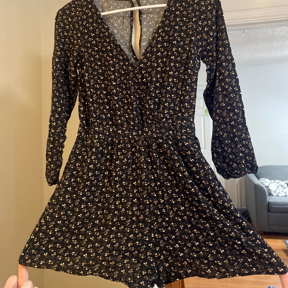 Black Floral Long Sleeve Romper